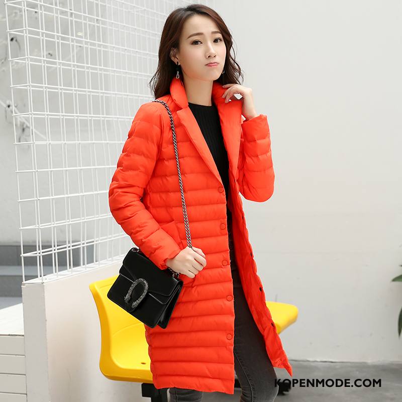 Katoenen Jas Dames Winter Losse Comfortabele 2018 Stad Casual Effen Kleur Rood Oranje