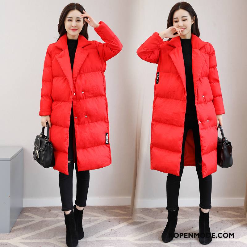 Katoenen Jas Dames Winter Trend Dunne Casual Mode Lange Mouwen Effen Kleur Rood