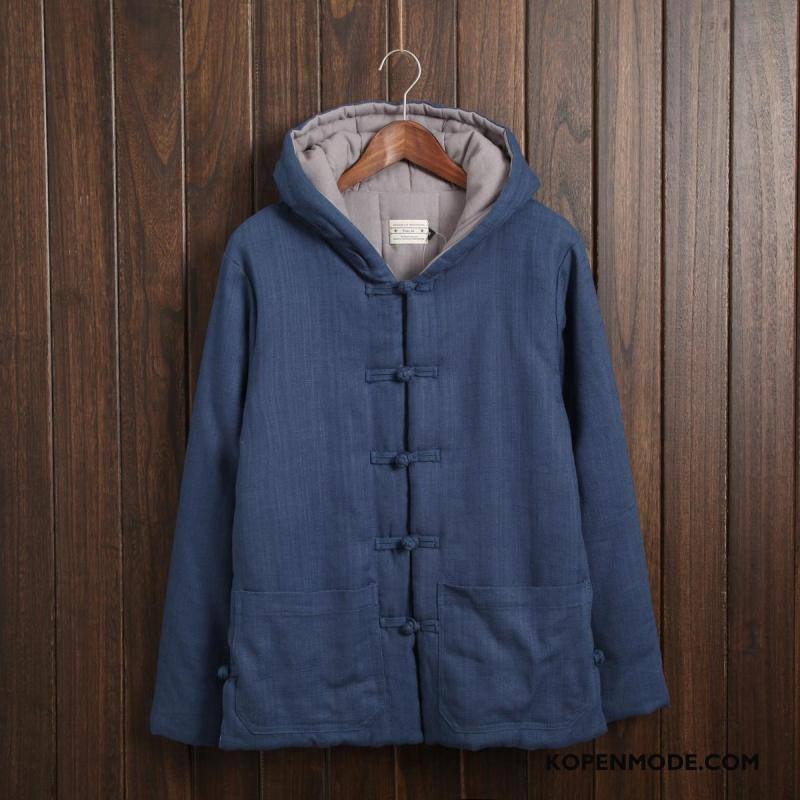 Katoenen Jas Heren Dikke Natie Hoodie Chinese Stijl Katoen En Linnen Vintage Marineblauw