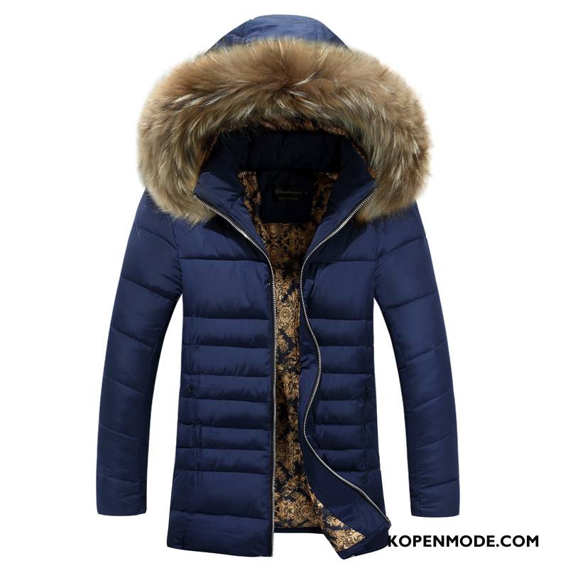 Katoenen Jas Heren Warme Bontkraag Nieuw Winter Kleding Groot Mannen Blauw