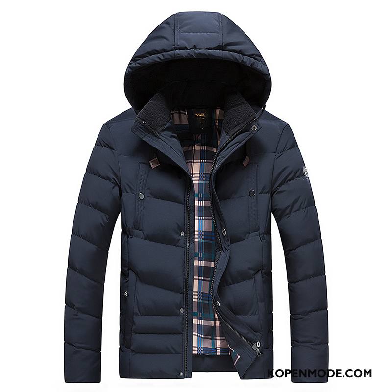 Katoenen Jas Heren Winter Casual Jeugd Nieuw Mode Mannen Donkerblauw