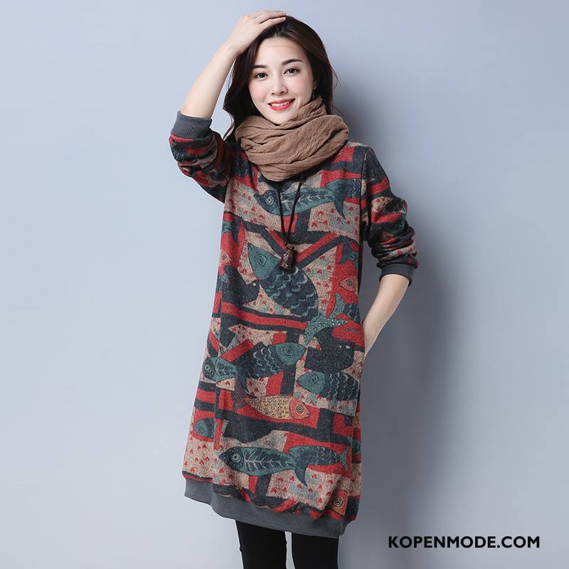 Kleding Grote Maten Dames Casual Mode Lang Elegante Winter Lange Mouwen Groen