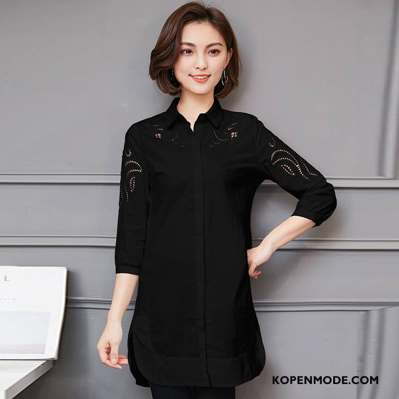 Kleding Grote Maten Dames Comfortabele Pullover Blouse Overhemd Kant 2018 Vrouwen Effen Kleur Wit Zwart