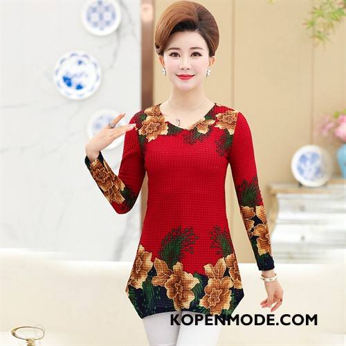 Kleding Middelbare Leeftijd Dames Voorjaar Pullover Elegante 2018 Vrouwen Casual Rood