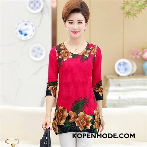 Kleding Middelbare Leeftijd Dames Voorjaar Pullover Elegante 2018 Vrouwen Casual Rood