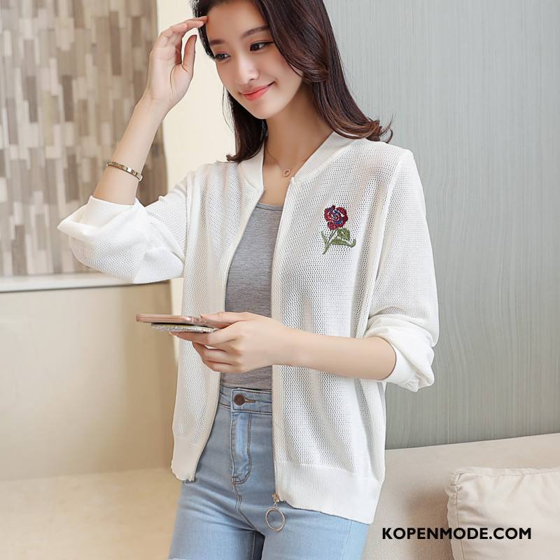 Korte Jas Dames Elegante Zuiver Cardigan 2018 Geborduurde Lange Mouwen Effen Kleur Wit