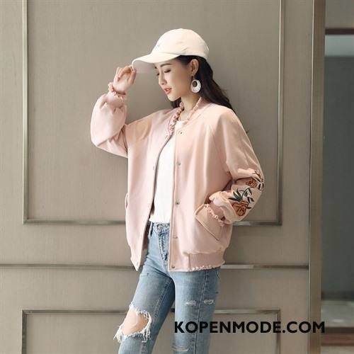 Korte Jas Dames Mode Zak Elegante Casual Zuiver 2018 Effen Kleur Roze