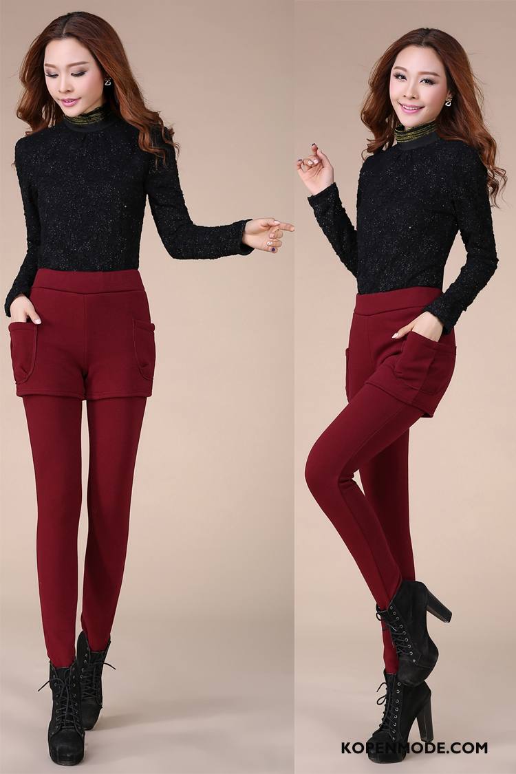 Legging Dames Leggings Slim Fit Winter Elegante Dunne Mode Rode Wijn Effen Kleur