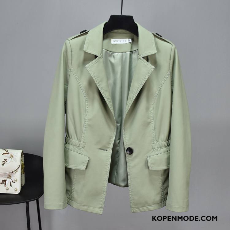 Leren Jassen Dames Voorjaar Leer Strakke Blazer Dunne Elegante Groen