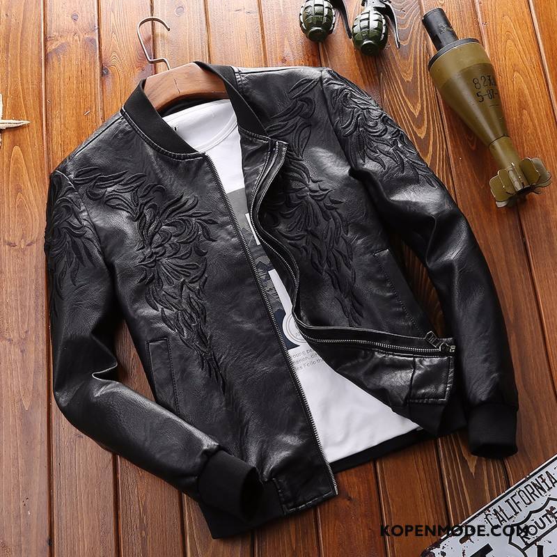 Leren Jassen Heren Herfst Pu Slim Fit Nieuw Leer Mannen Rood