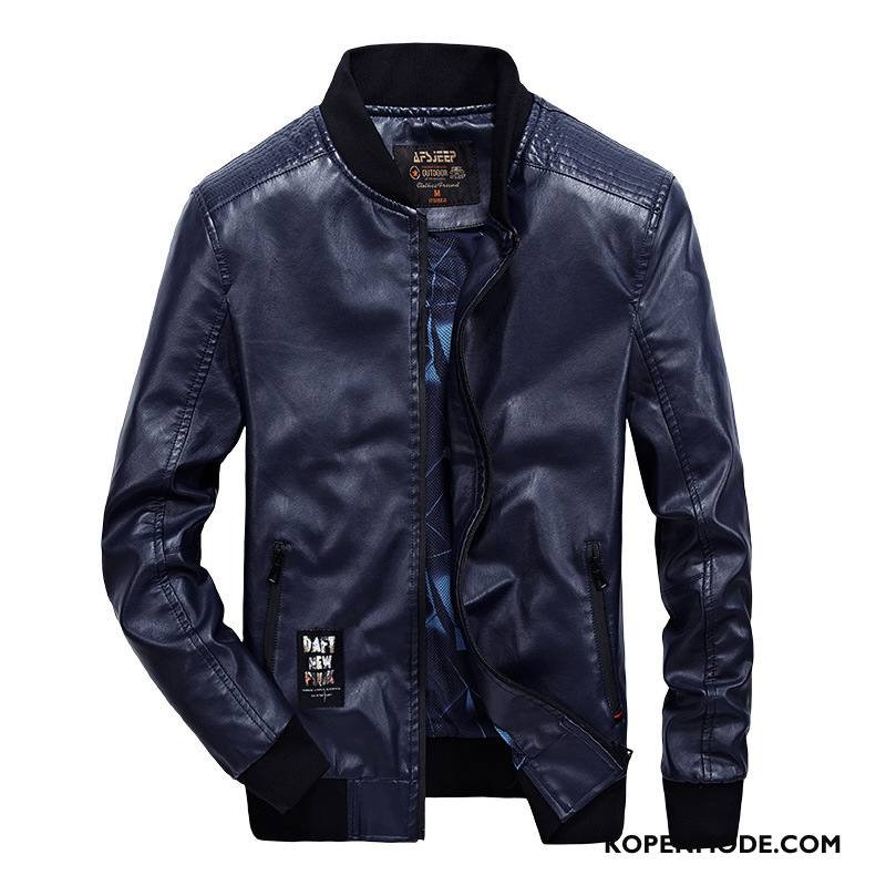 Leren Jassen Heren Mode Casual Mannen Grote Maten Herfst Jack Marineblauw