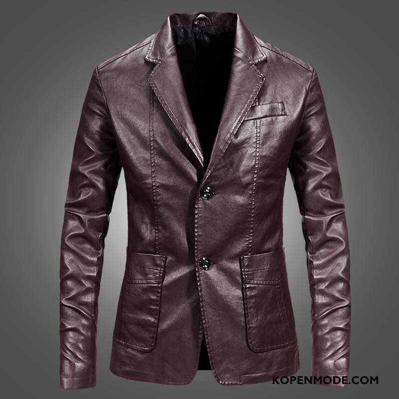 Leren Jassen Heren Mooi Motorfiets Mannen Slim Fit Trend Dunne Bruine