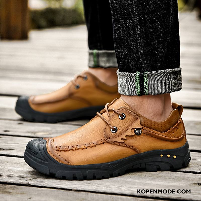 Leren Schoenen Heren Echt Leer Bootschoenen Antislip Outdoor Zachte Zolen Herfst Zwart