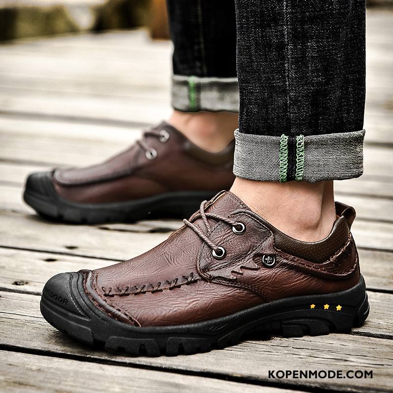 Leren Schoenen Heren Echt Leer Bootschoenen Antislip Outdoor Zachte Zolen Herfst Zwart