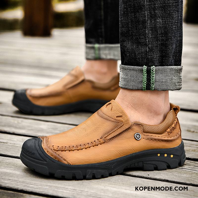 Leren Schoenen Heren Echt Leer Bootschoenen Antislip Outdoor Zachte Zolen Herfst Zwart