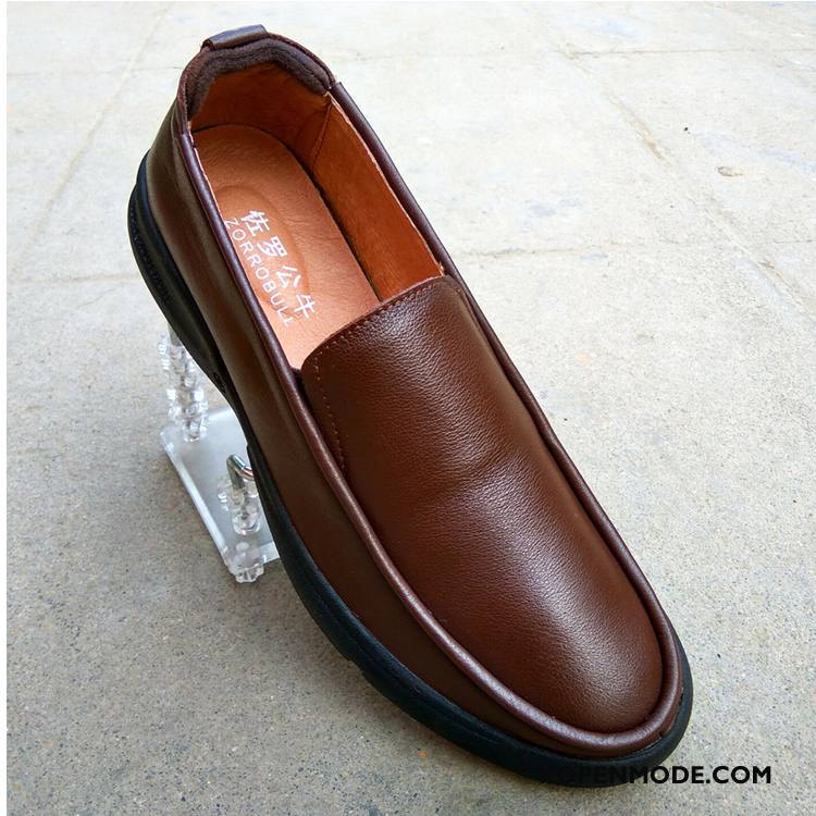 Leren Schoenen Heren Echt Leer Mannen Casual Zachte Zolen Slip On Bedrijf Bruine