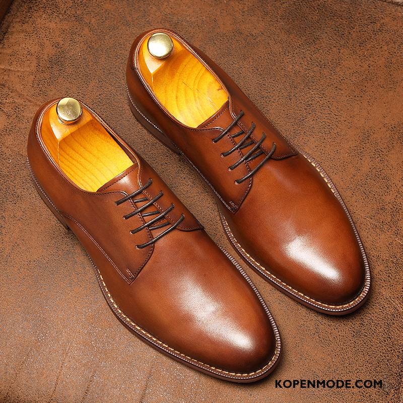 Leren Schoenen Heren Geklede Vintage Brits Mannen Echt Leer Casual Bruine