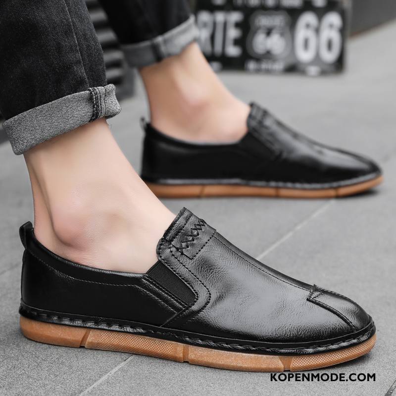 Leren Schoenen Heren Mannen Casual Alle Wedstrijden Slip On Trend Ademende Zwart