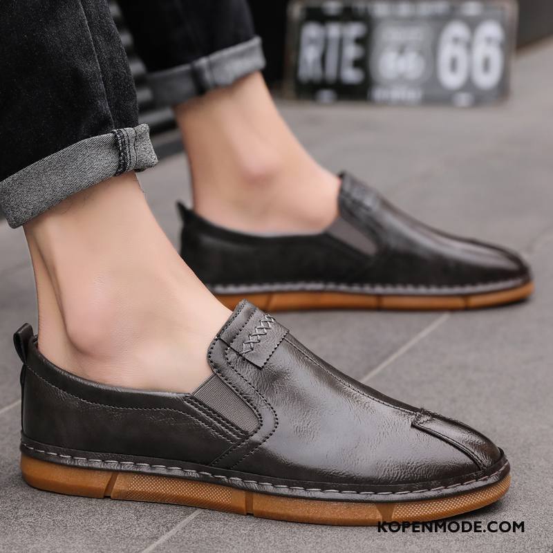 Leren Schoenen Heren Mannen Casual Alle Wedstrijden Slip On Trend Ademende Zwart