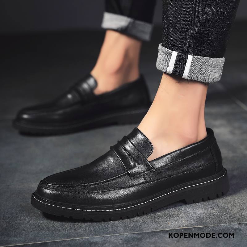 Leren Schoenen Heren Mannen Casual Bedrijf Herfst Slip On Trend Zwart