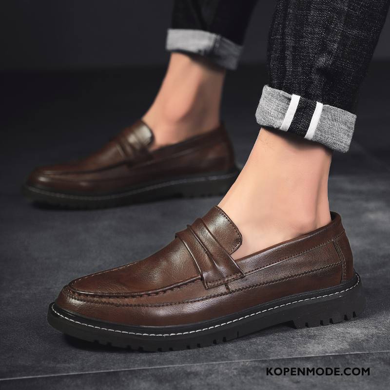 Leren Schoenen Heren Mannen Casual Bedrijf Herfst Slip On Trend Zwart