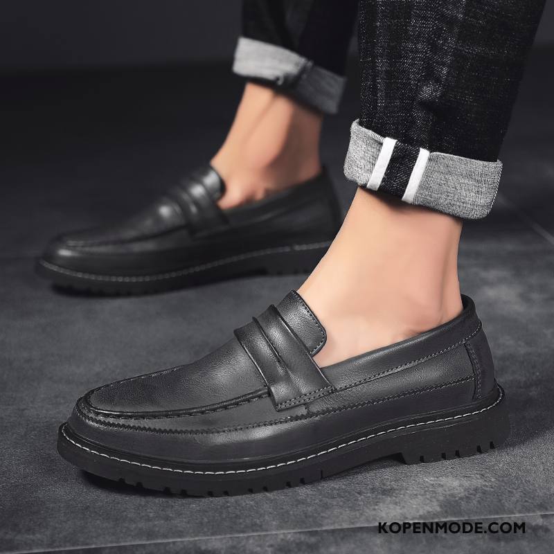 Leren Schoenen Heren Mannen Casual Bedrijf Herfst Slip On Trend Zwart