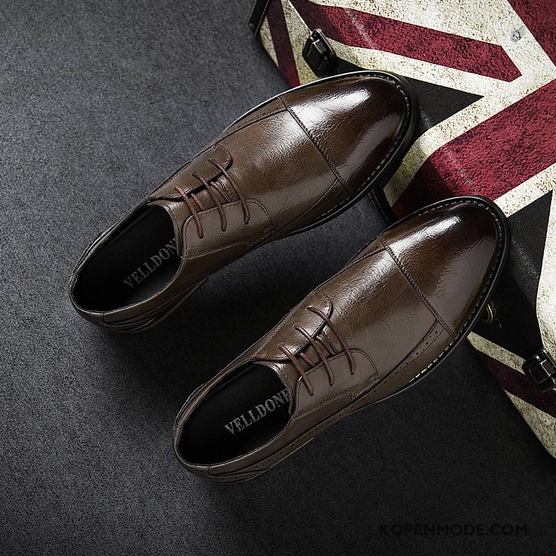 Leren Schoenen Heren Trend Bedrijf Kant Mannen Ronde Kop Brits Bruine