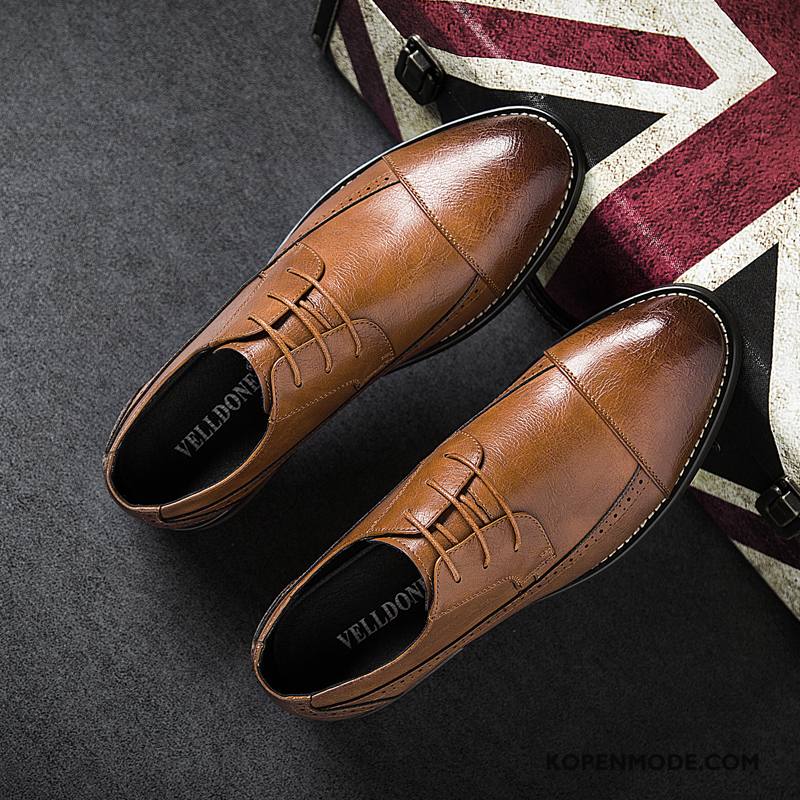 Leren Schoenen Heren Trend Bedrijf Kant Mannen Ronde Kop Brits Bruine