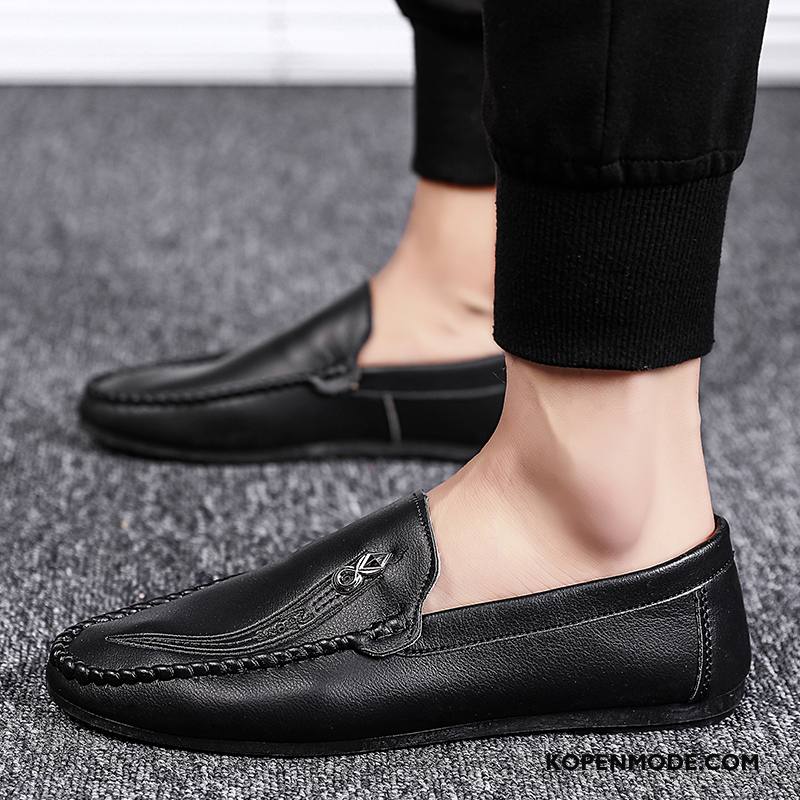 Leren Schoenen Heren Trend Zomer Casual Alle Wedstrijden Mannen Slip On Zwart