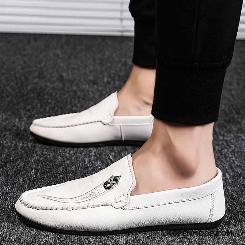 Leren Schoenen Heren Trend Zomer Casual Alle Wedstrijden Mannen Slip On Zwart
