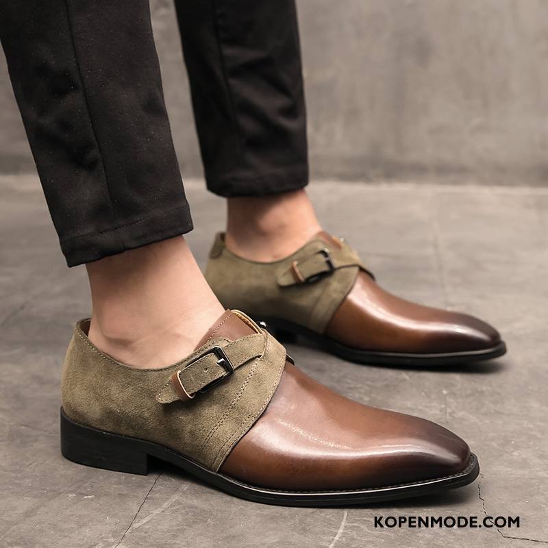 Leren Schoenen Heren Vintage Voorjaar Trend Bedrijf Brits Casual Kaki