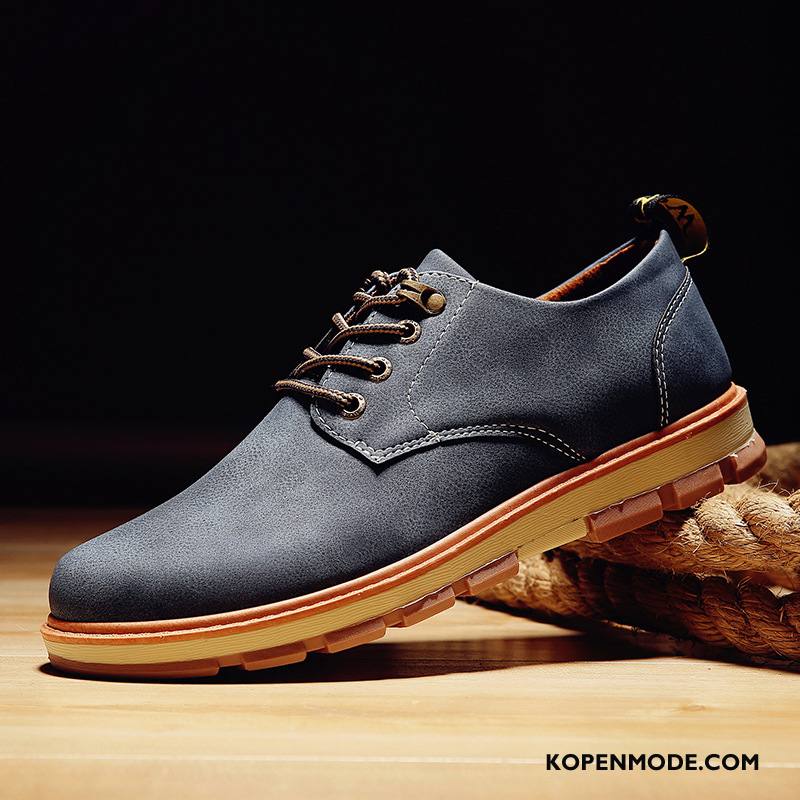 Leren Schoenen Heren Werkschoenen Brits Mannen Vintage Casual Groot Blauw