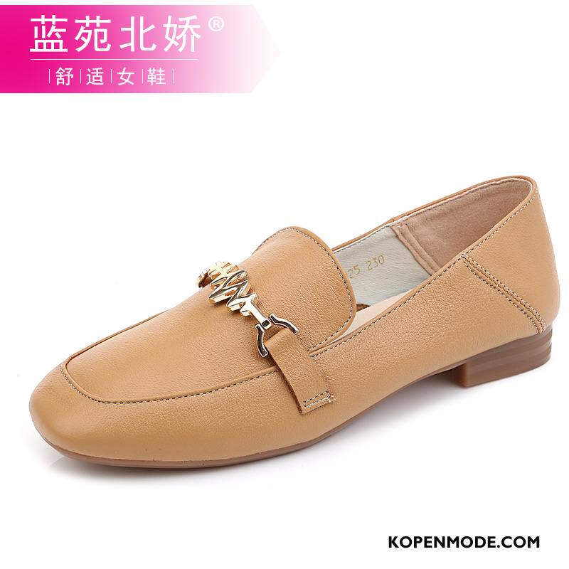 Mocassins Dames Bootschoenen Plat Slip On Loafers Leren Schoenen Vrouwen Geel