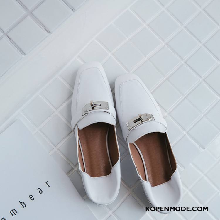 Mocassins Dames Leer Echt Leer Comfortabele Vrouwen Loafers Schoenen Wit