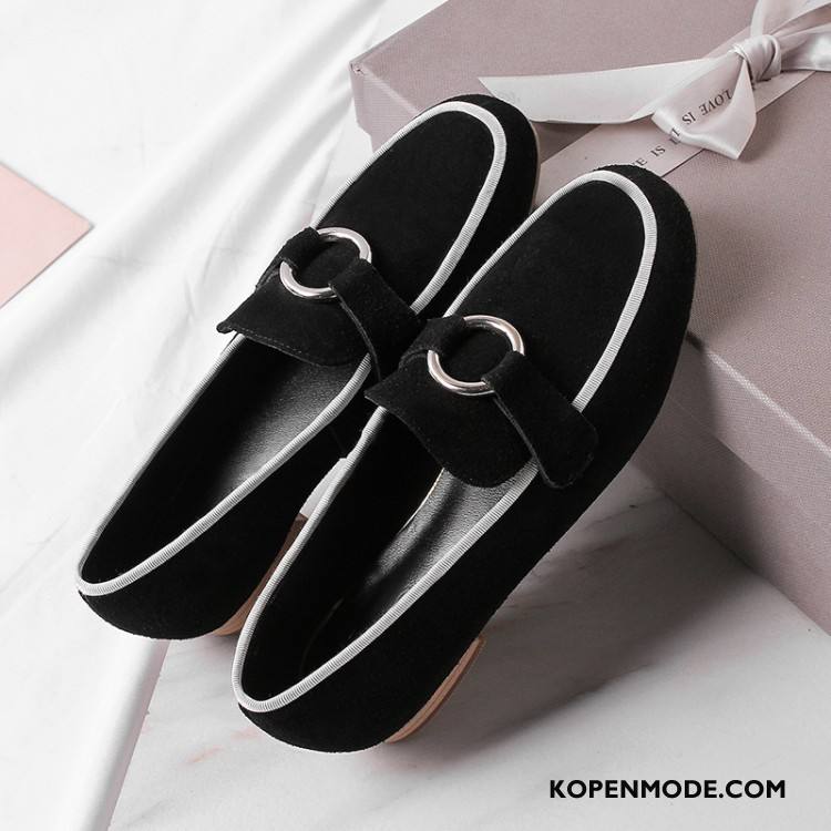 Mocassins Dames Loafers Pumps Schapenleer Plat Echt Leer Rood Zwart