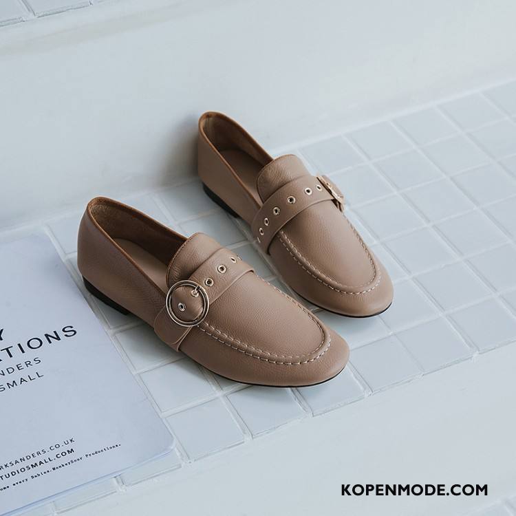 Mocassins Dames Loafers Schoenen Vrouwen Platte Schoenen Brits Dun Abrikoos Kleur Donker