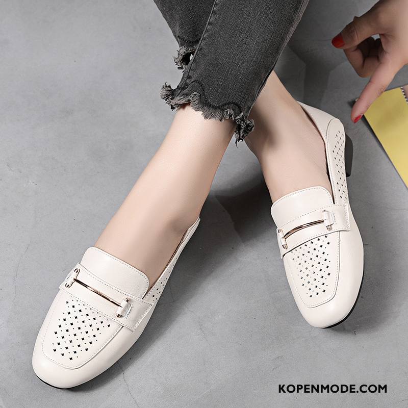 Mocassins Dames Plat Bootschoenen Kant Zomer Echt Leer Pumps Beige