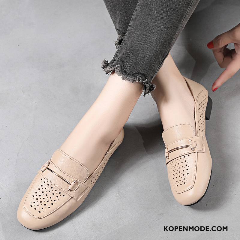 Mocassins Dames Plat Bootschoenen Kant Zomer Echt Leer Pumps Beige