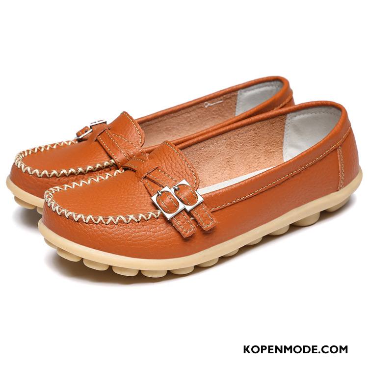 Mocassins Dames Plat Leer Schoenen Voorjaar Platte Zool Herfst Bruine