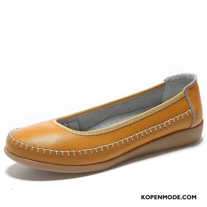 Mocassins Dames Plat Oxford Pumps Echt Leer Schoenen Casual Oranje