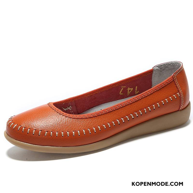 Mocassins Dames Plat Oxford Pumps Echt Leer Schoenen Casual Oranje