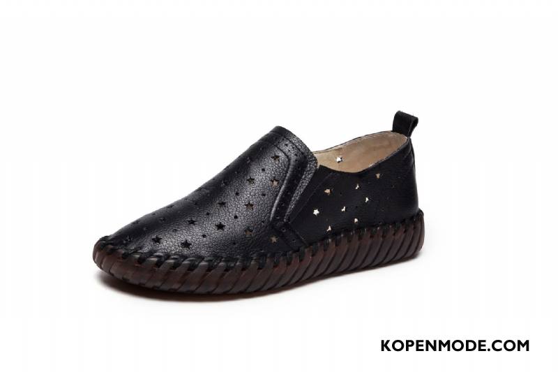 Mocassins Dames Pumps Kant Echt Leer Vrouwen Schoenen Vijfpuntige Ster Wit