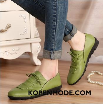 Mocassins Dames Schoenen Plat Oxford Vrouwen Kant Leren Schoenen Wit Groen