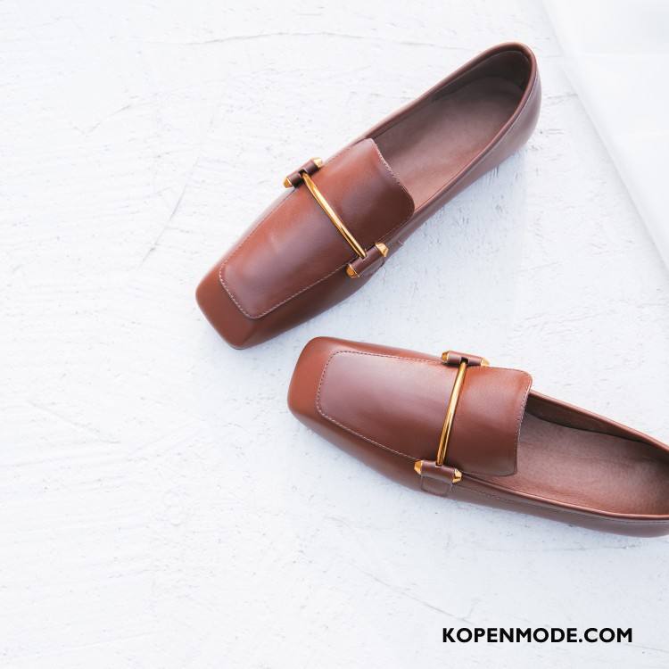 Mocassins Dames Voorjaar Casual Echt Leer Vrouwen Loafers Trend Bruin