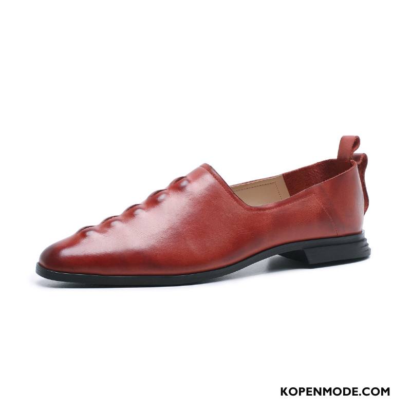 Mocassins Dames Voorjaar Slip On Brits Pumps Vrouwen Schoenen Rood Donker