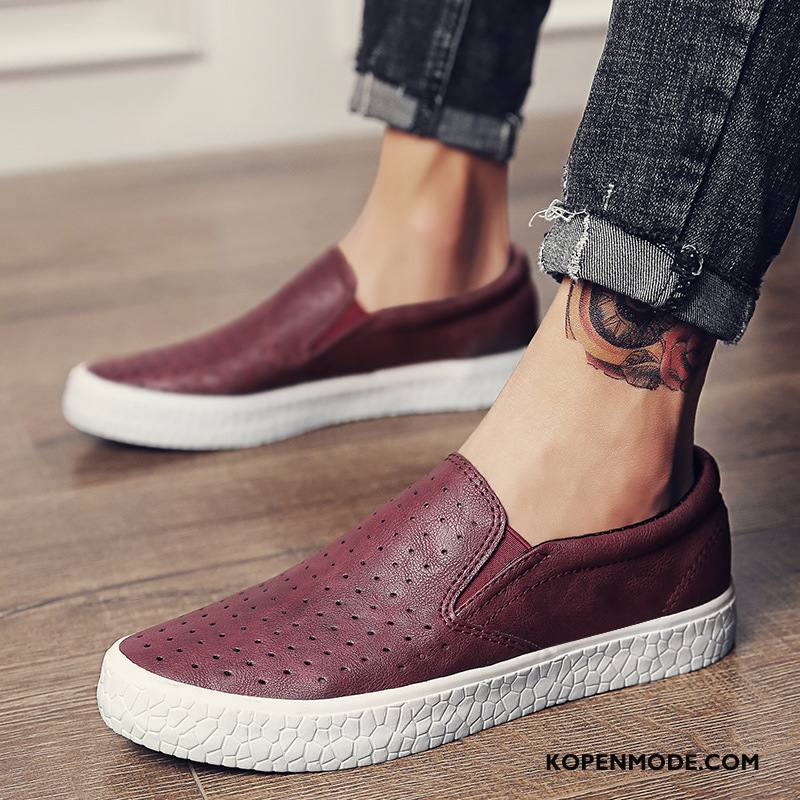 Mocassins Heren 2018 Schoenen Casual Slip On Kant Leren Schoenen Rode Wijn