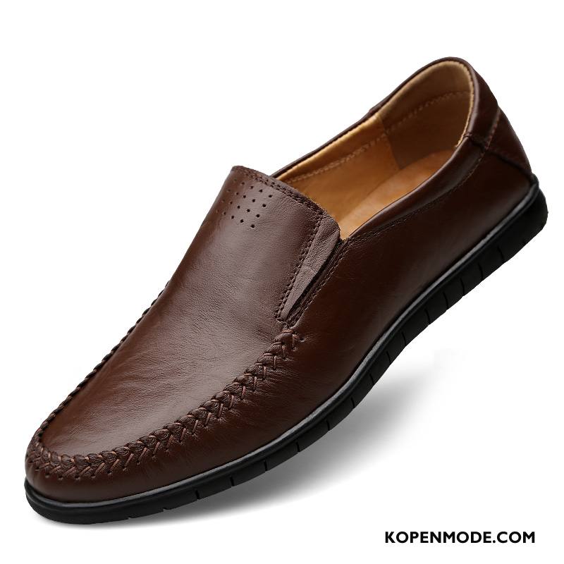 Mocassins Heren Echt Leer Bootschoenen Casual Slip On Mannen Voorjaar Bruine