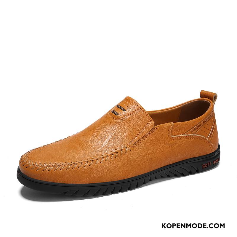 Mocassins Heren Geklede Bootschoenen Brits Echt Leer Jeugd Mannen Zwart