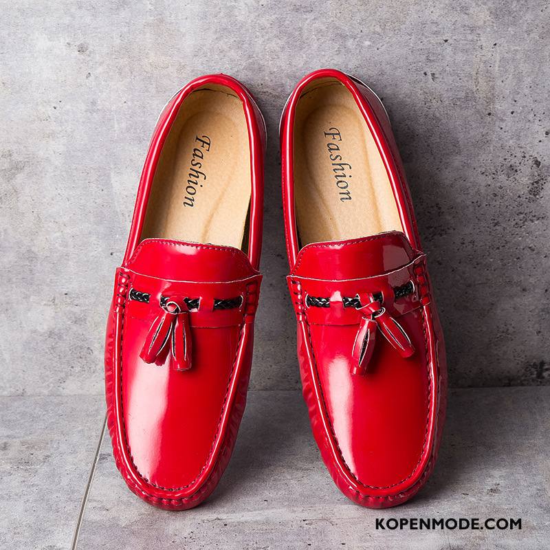 Mocassins Heren Kwastjes Slip On Trend Pailletten Lakleer Bootschoenen Rood