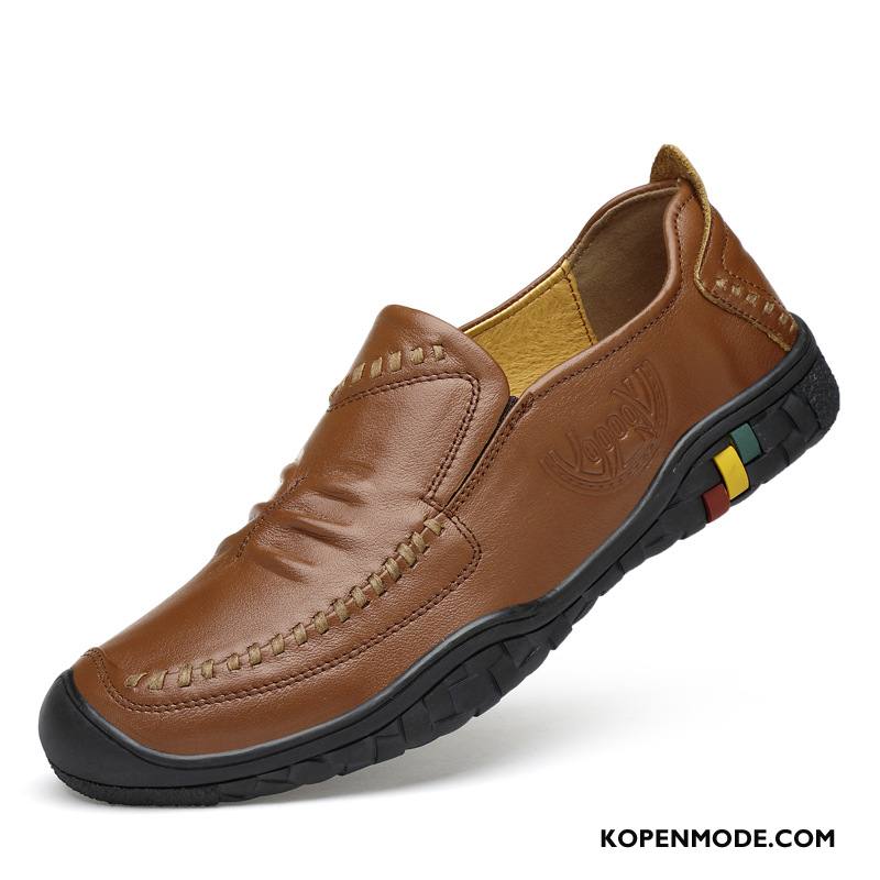 Mocassins Heren Leer Leren Schoenen Comfortabele Plat Mannen Casual Bruine